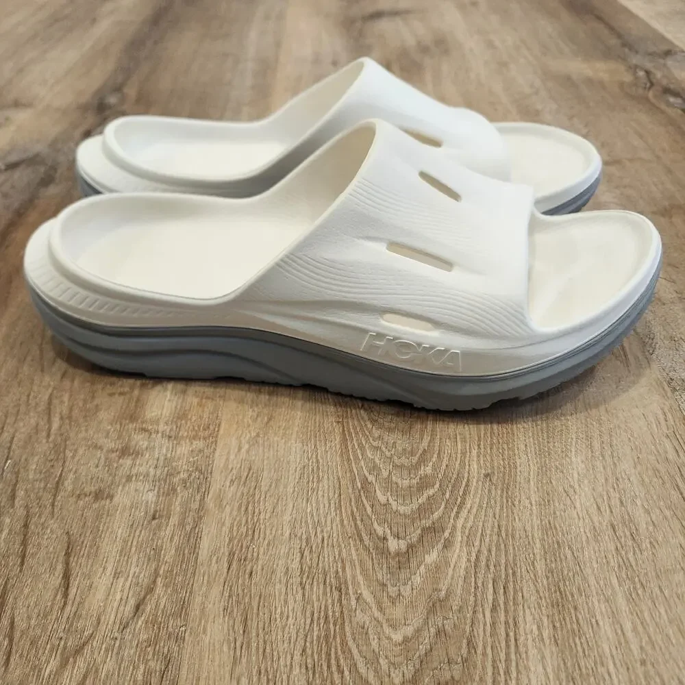 Hoka Ora Recovery 3 Slide Mens 12 Slip On Sandal Comfort White Gray EUC!